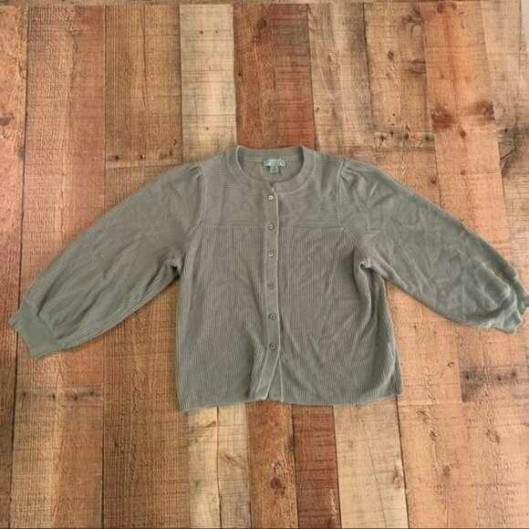Anthropologie current air green button up cardigan sweater with balloon sleeves - Picture 1 of 6